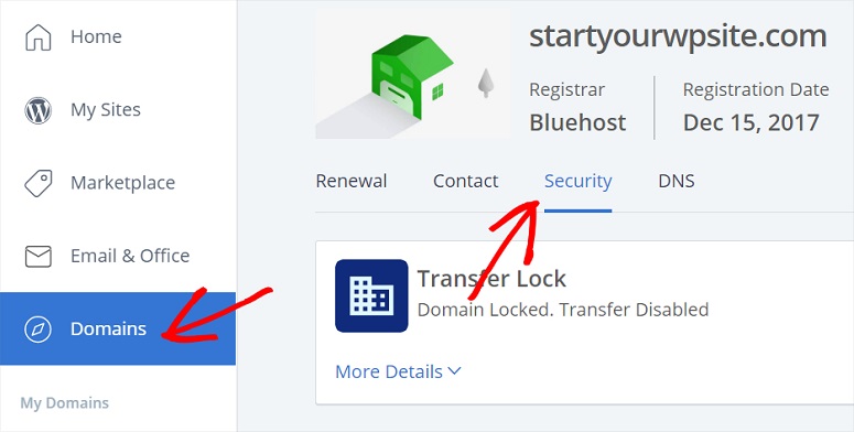 Bluehost código EPP Auth