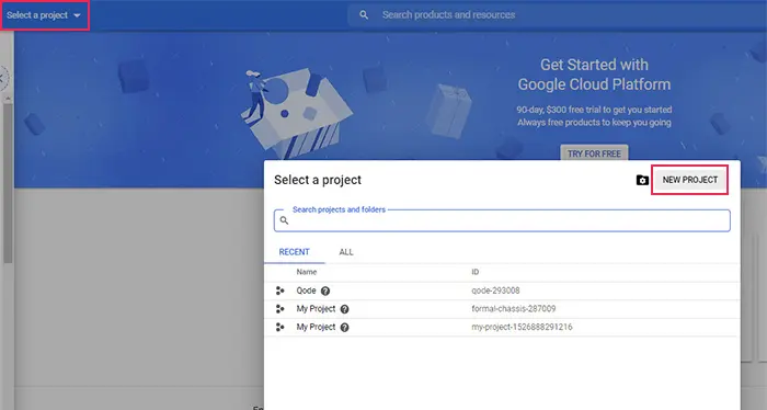 Google-Cloud criação de seu novo projeto