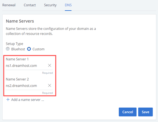 Usando servidores de nomes personalizados para seu domínio Bluehost