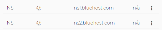 Nossos servidores de nomes atualizados exibidos na lista de configurações de DNS de Domain.com