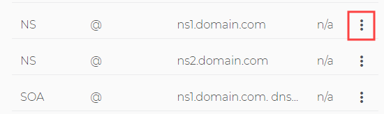 Os servidores de nomes na lista de configurações de DNS em Domain.com