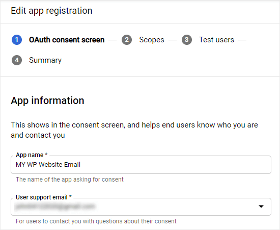 Inserir os detalhes de registro OAuth para seu aplicativo