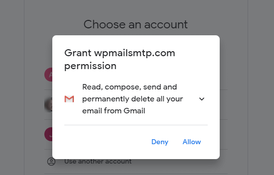 Dê permissão ao WP Mail SMTP para acessar e usar sua conta do Gmail