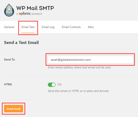Envie um e-mail de teste de WP Mail SMTP