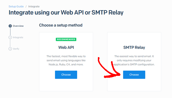 Escolha a opção de redirecionamento SMTP
