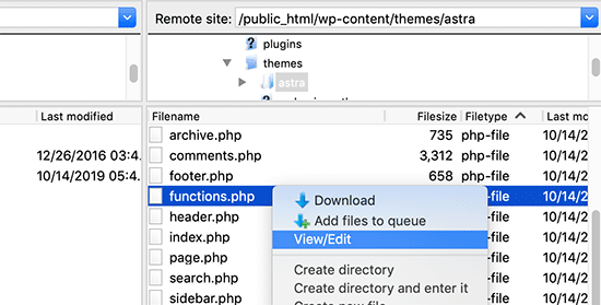 Editar o arquivo functions.php