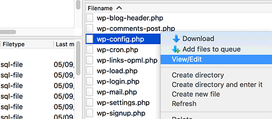 Editando o arquivo wp-config.php via FTP
