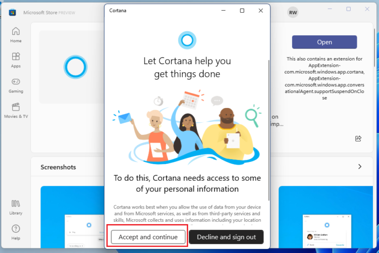 baixar o aplicativo da loja Cortana microsoft store