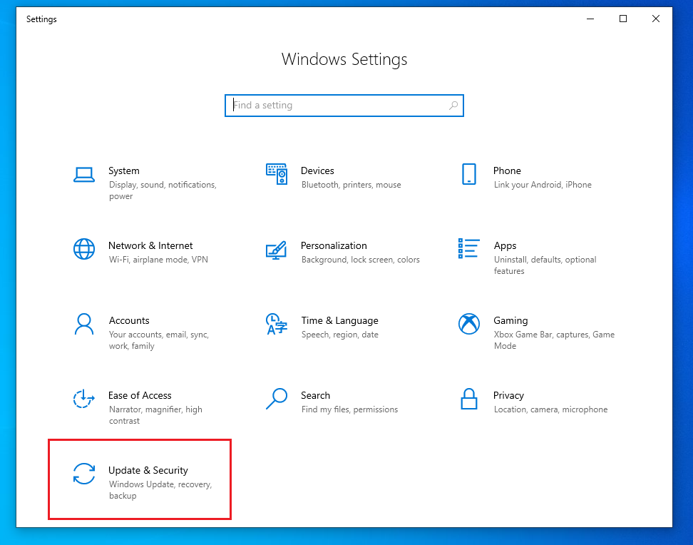 Configurações do Windows atualizações e segurança