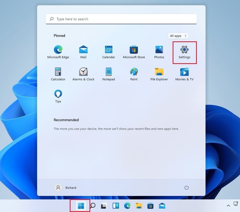 Windows 11 Iniciar Configurações