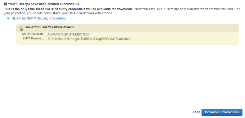 credenciais SMTP aws ses