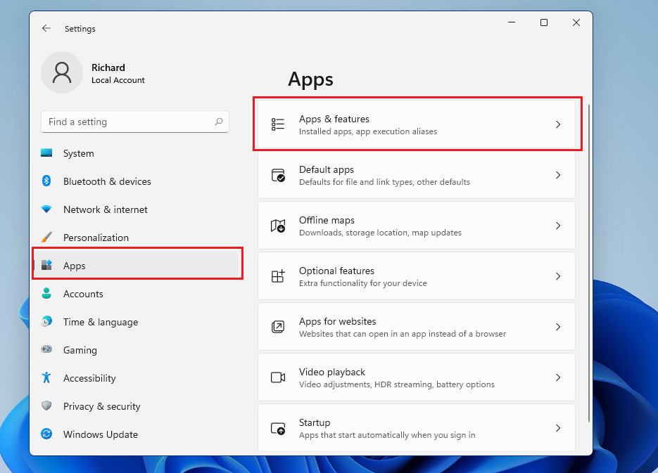windows 11 Apps e Recursos