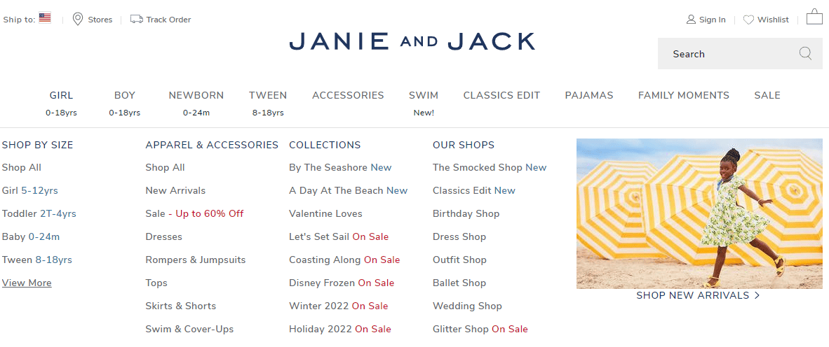 Janie and Jack loja de roupas eua