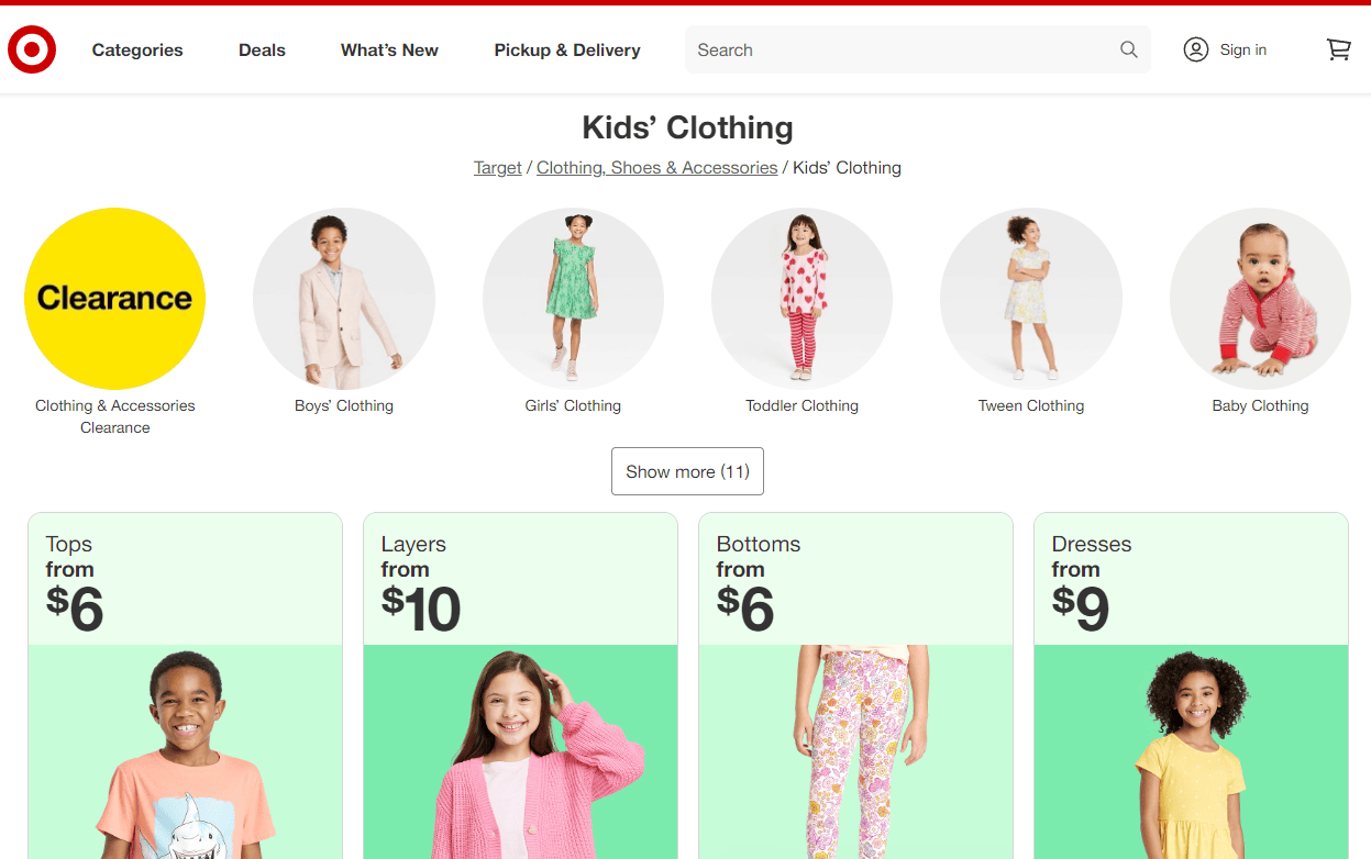 Target roupas crianças eua