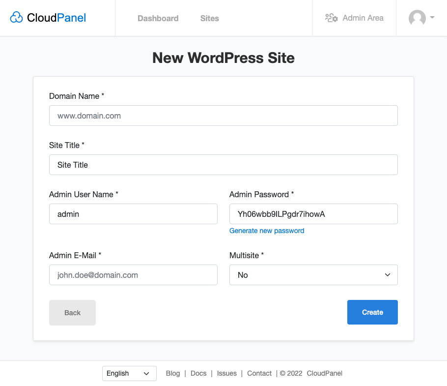 instalar o WordPress no CloudPanel