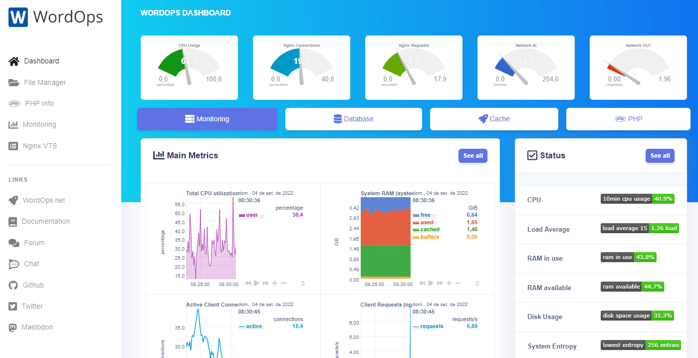 WordOps dashboard