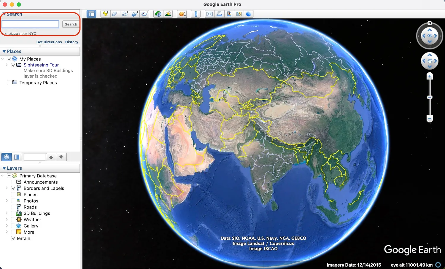 pesquisar localização no Google Earth