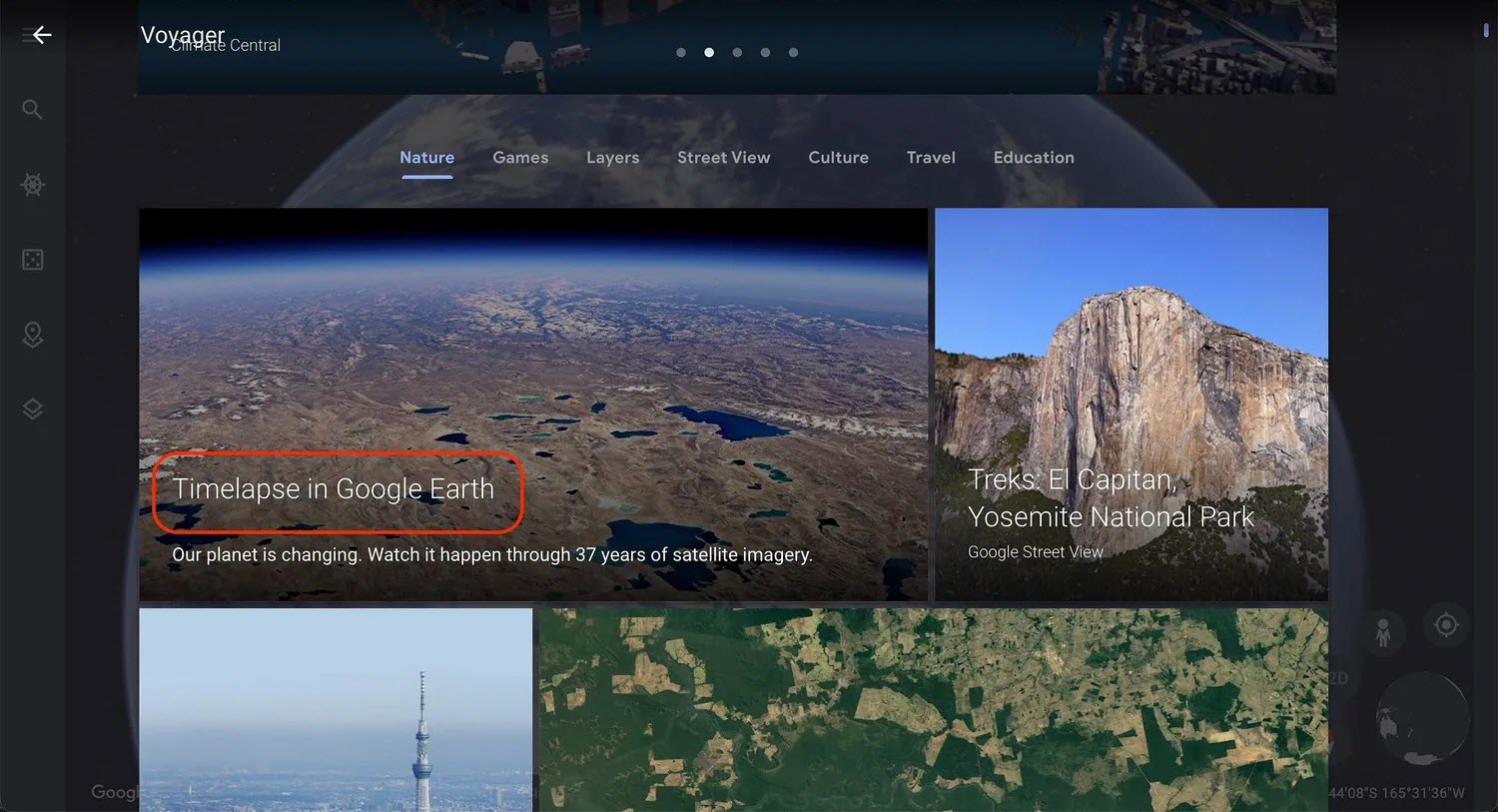 ativar o modo de timelapse no Google Earth