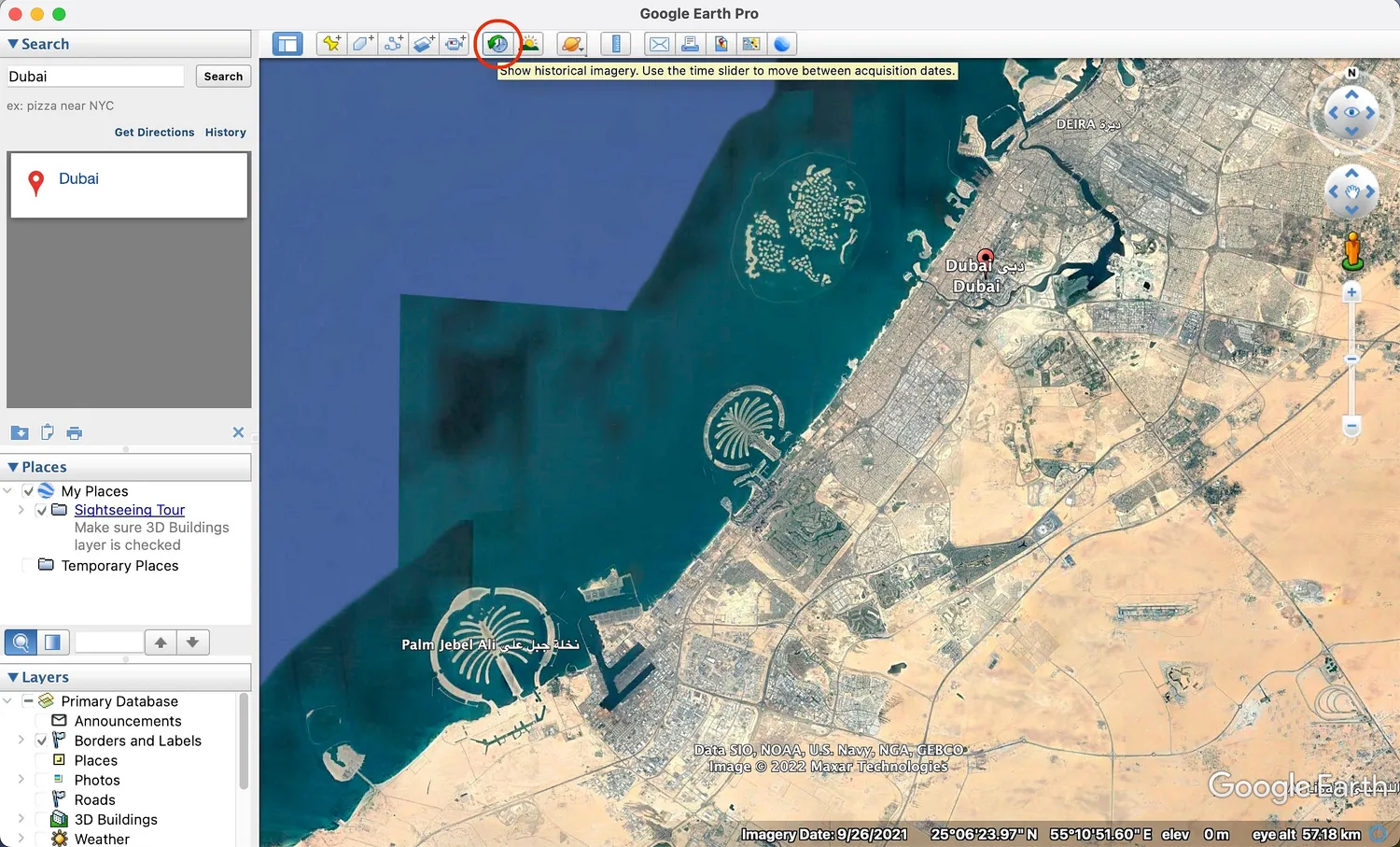 imagens históricas no Google Earth Pro