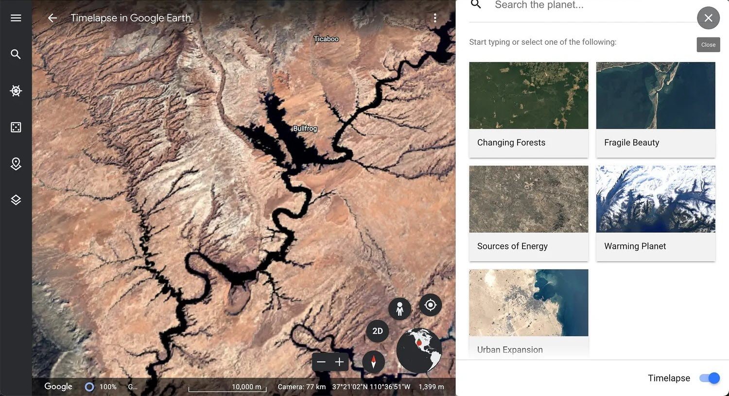 selecionar histórias em timelapse Google Earth