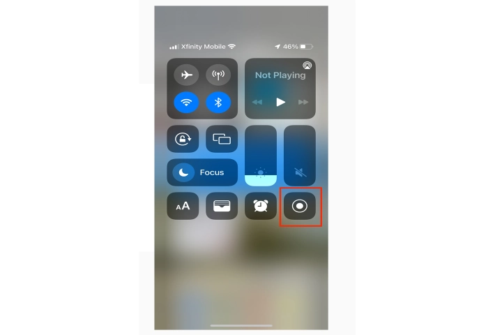 Botão Gravar Tela na Central de Controle do iPhone