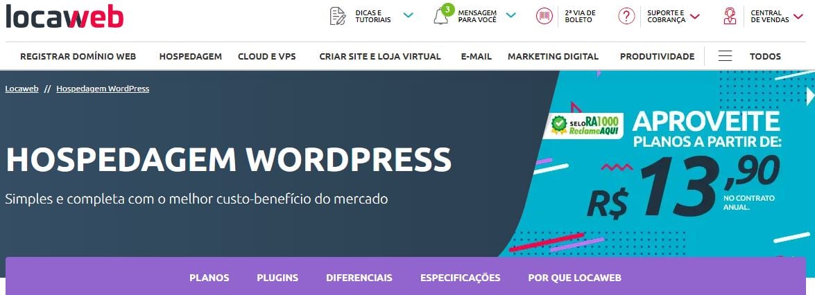 Locaweb hospedagens WordPress