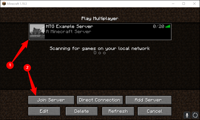 Minecraft Selecione o servidor